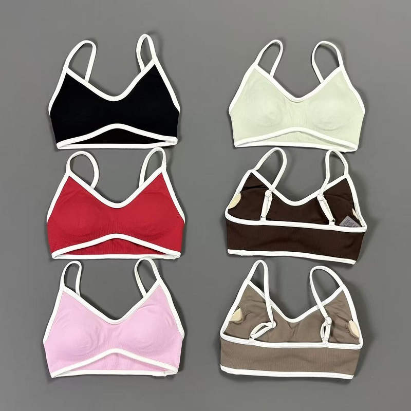 Yoga Mat For Fitness - Women Contrastline Yoga Bra V Neck