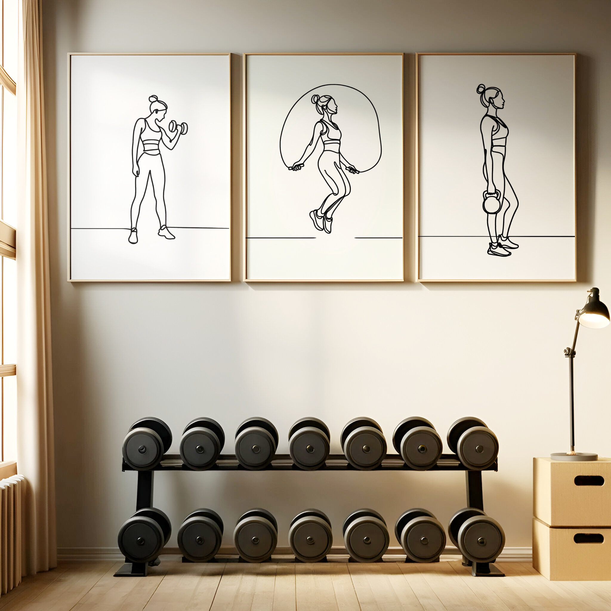 3pcs Fitness Girl Athlete Art  - đánh giá và giá Yoga Fitness Studio